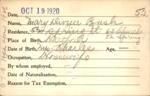 Voter registration card of Mary Dwyer Bush, Hartford, October 19, 1920