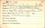 Voter registration card of Catherine Sullivan Butler, Hartford, October 9, 1920