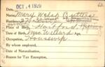 Voter registration card of Mary Welch Butters, Hartford, October 14, 1920
