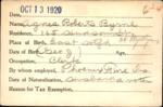 Voter registration card of Agnes Roberts Byrne, Hartford, October 13, 1920