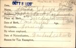 Voter registration card of Stina Johnson Byrnes, Hartford, October 12, 1920