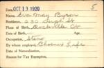 Voter registration card of Eva May Byron, Hartford, October 13, 1920