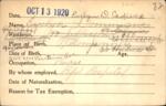 Voter registration card of Evelyn Dominique (Cadieux), Hartford, October 13, 1920