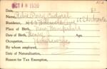 Voter registration card of Rebie Perry Cadoret, Hartford, October 18, 1920