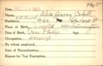Voter registration card of Alice Conroy Cahill, Hartford, October 18, 1920