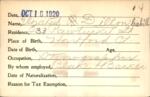 Voter registration card of Elizabeth R. Dillon (Cahill), Hartford, October 18, 1920
