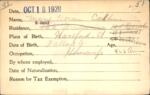 Voter registration card of Mary Horan Calkins, Hartford, October 18, 1920