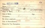 Voter registration card of Anna J. Callahan, Hartford, October 15, 1920