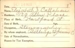 Voter registration card of Elizabeth J. Callahan, Hartford, October 14, 1920