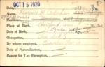 Voter registration card of Florence M. Callahan, Hartford, October 15, 1920