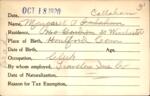 Voter registration card of Margaret A. Callahan, Hartford, October 18, 1920