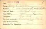 Voter registration card of Mary F. Callahan, Hartford, October 18, 1920