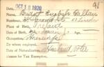 Voter registration card of Bridget English Callan, Hartford, October 18, 1920