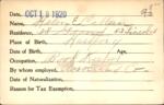 Voter registration card of Helen E. Callan, Hartford, October 18, 1920