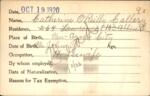 Voter registration card of Catherine O’Reilly Callery, Hartford, October 19, 1920
