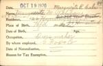 Voter registration card of Marguerite M. Relihan (Calnen), Hartford, October 19, 1920
