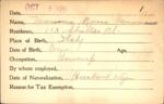Voter registration card of Marianna Russo Cammarano, Hartford, October 18, 1920