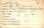 Voter registration card of Kate F. (S.?) Camp, Hartford, October 19, 1920