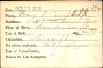 Voter registration card of Mary E. Campbell, Hartford, October 13, 1920