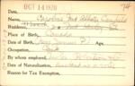 Voter registration card of Caroline McAllister Canfield, Hartford, October 14, 1920