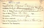 Voter registration card of Ada Ryan Canning, Hartford, October 16, 1920