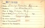 Voter registration card of Dancy Farrior Canns, Hartford, October 18, 1920
