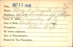 Voter registration card of Mary A. Gamble Canty, Hartford, October 12, 1920