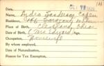 Voter registration card of Lydia Sanderson Capen, Hartford, October 19, 1920