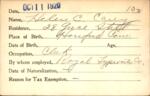 Voter registration card of Helen C. Carey, Hartford, October 11, 1920