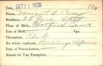 Voter registration card of Margret B. Carey, Hartford, October 11, 1920