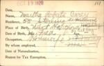Voter registration card of Martha Roberts Carey, Hartford, October 19, 1920