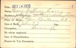 Voter registration card of Mary Gaffney Carey, Hartford, October 14, 1920