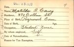 Voter registration card of Matilda R. Carey, Hartford, October 18, 1920
