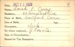 Voter registration card of Sarah E. Carey, Hartford, October 18, 1920