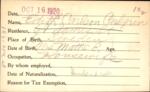 Voter registration card of Edith Carlson Carlgren, Hartford, October 16, 1920