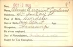 Voter registration card of Alma Berquist Carlson, Hartford, October 12, 1920