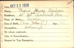 Voter registration card of Ingrid Hurtig Carlson, Hartford, October 13, 1920