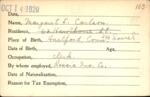 Voter registration card of Margaret L. Carlson, Hartford, October 14, 1920