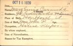 Voter registration card of Mary Ennis Carmody, Hartford, October 18, 1920