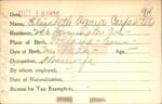Voter registration card of Elizabeth Agard Carpenter, Hartford, October 18, 1920