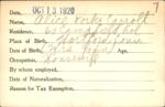 Voter registration card of Alice Korber Carroll, Hartford, October 13, 1920