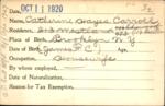 Voter registration card of Catherine Hayes Carroll, Hartford, October 11, 1920