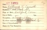 Voter registration card of Katherine V. Carroll, Hartford, October 18, 1920