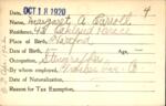 Voter registration card of Margaret A. Carroll, Hartford, October 18, 1920