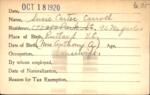 Voter registration card of Susie Carter Carroll, Hartford, October 18, 1920