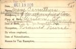 Voter registration card of Mary Carruthers, Hartford, October 19, 1920