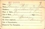 Voter registration card of Marion Wallace Carskadden, Hartford, October 14, 1920