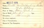 Voter registration card of Ruth Van Valkenburg Carter, Hartford, October 12, 1920