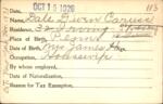 Voter registration card of Dale Diven Caruss, Hartford, October 15, 1920