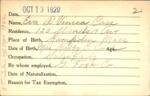 Voter registration card of Eva B. Vinica Case, Hartford, October 13, 1920